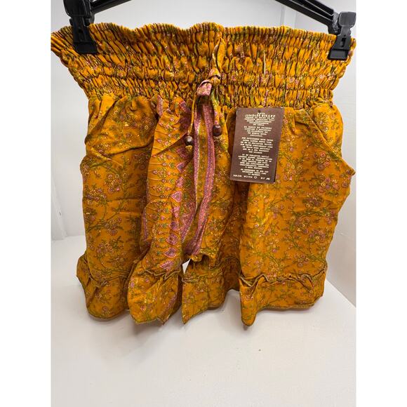 Bohemian Mustard Floral Junglee Billee Shorts with Pink & Green Accents - Picture 7 of 7